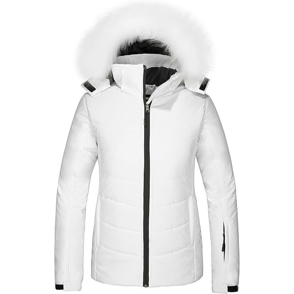 Women's White Waterproof Ski Winter Warm Puffer Thick Hooded Winter Jacket